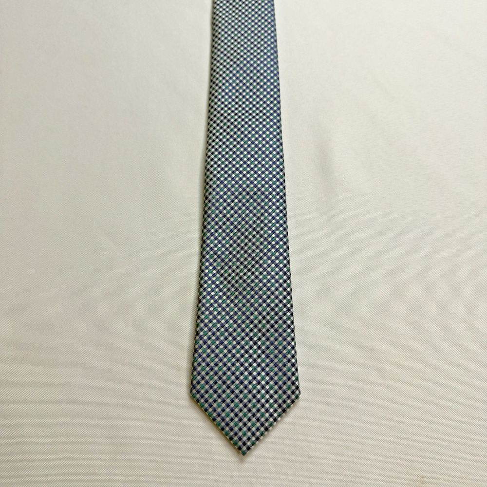 Wembley Tie Necktie Blue Green Gingham Print Polyester